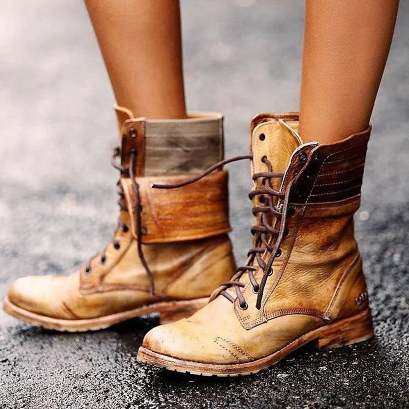 Damen Schnürstiefel Braun Leder