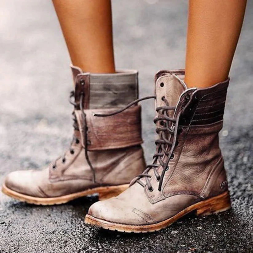Damen Schnürstiefel Braun Leder
