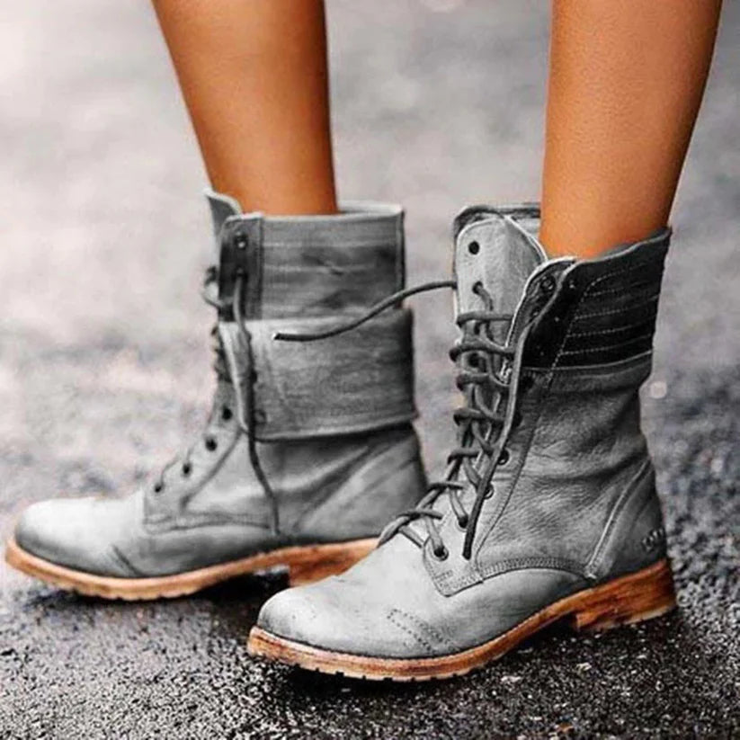 Damen Schnürstiefel Braun Leder