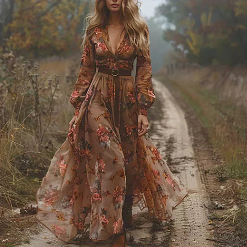 Damen Maxi-Kleid Rüschenkleid Sommerkleid Boho-Stil