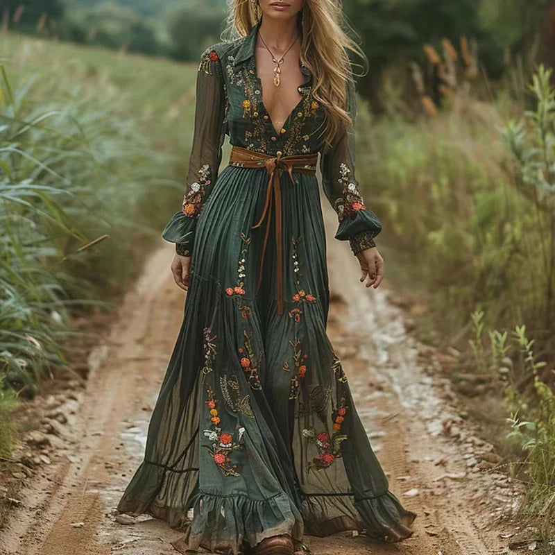 Damen Maxi-Kleid Rüschenkleid Sommerkleid Boho-Stil - Norvielle