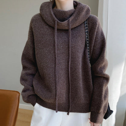 Damen Oversize Strickpullover Mit Kordelzug Gemütlich