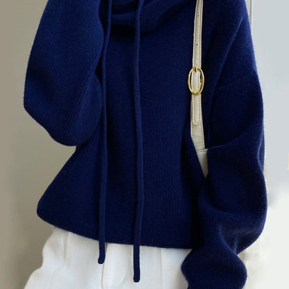 Damen Oversize Strickpullover Mit Kordelzug Gemütlich