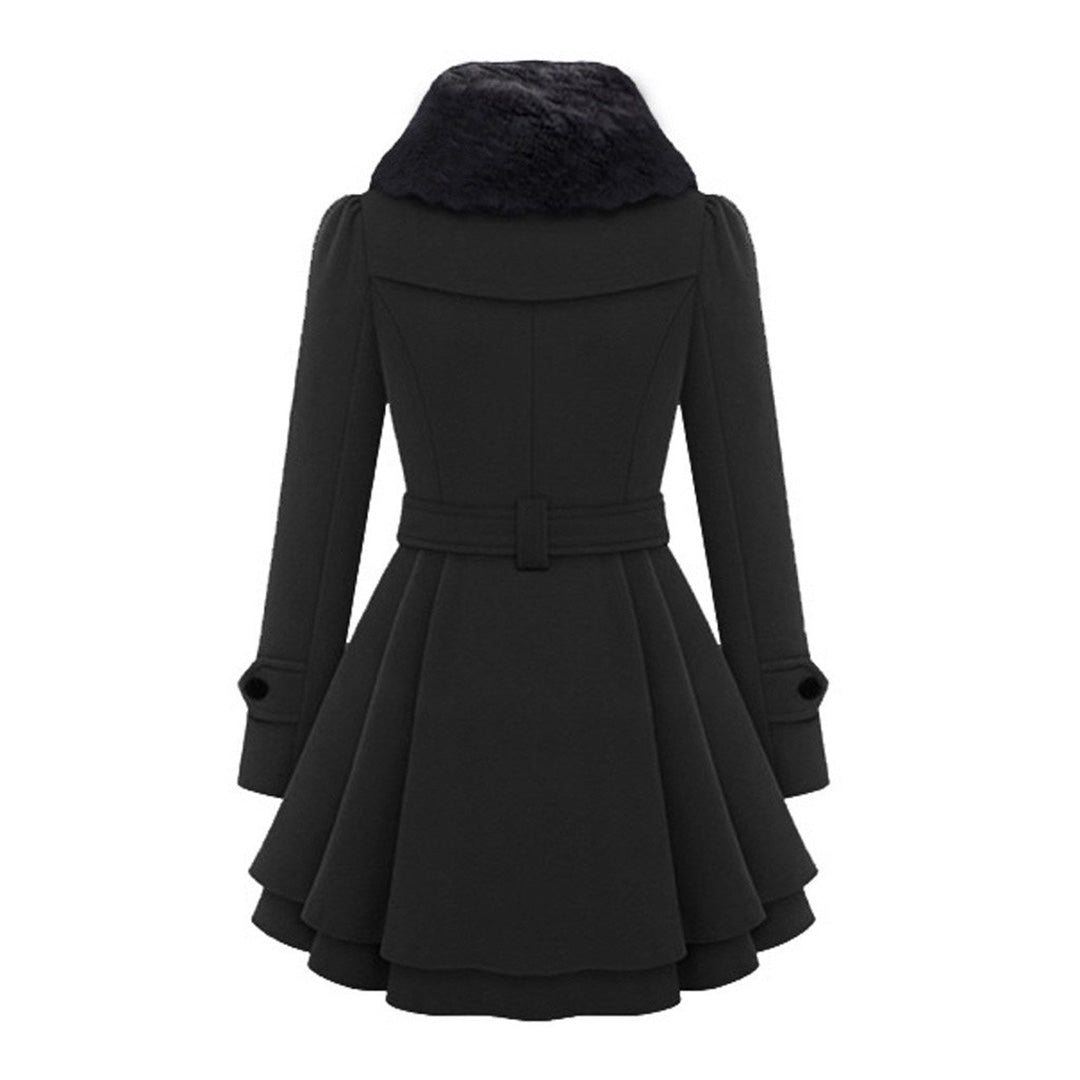 Damen Kunstfellmantel Tailliert Knöpfe Elegent