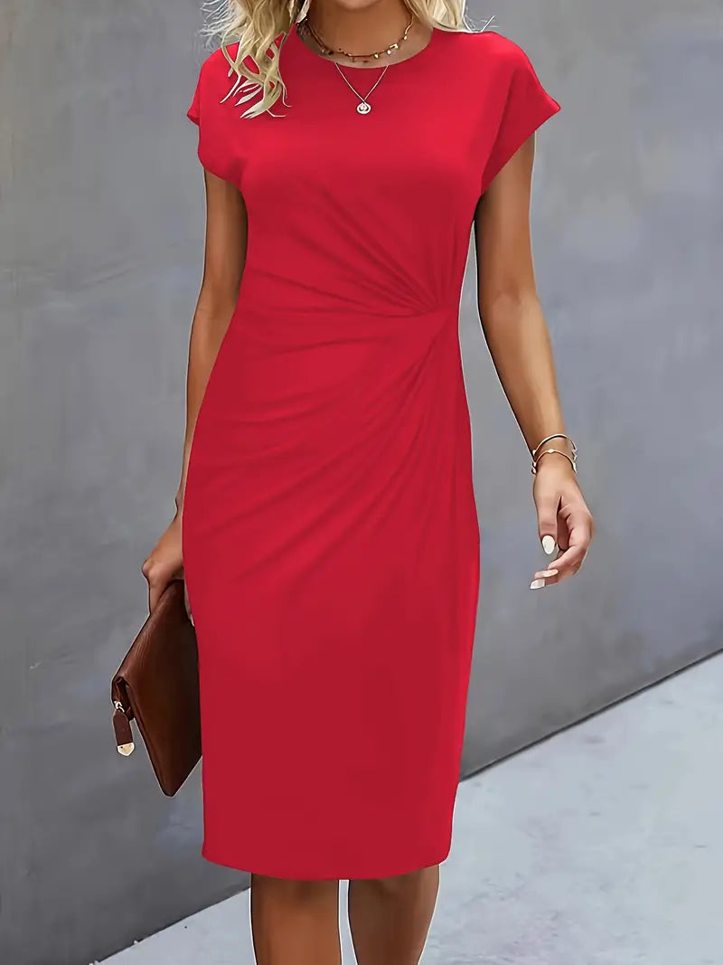Damen Midi-Kleid mit Schleife Elegantes Vorne