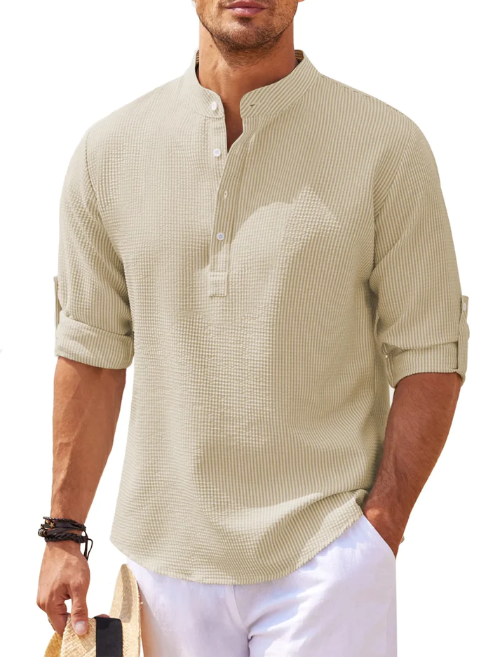 Herren Henley-Shirt Nadelstreifen Stehkragen