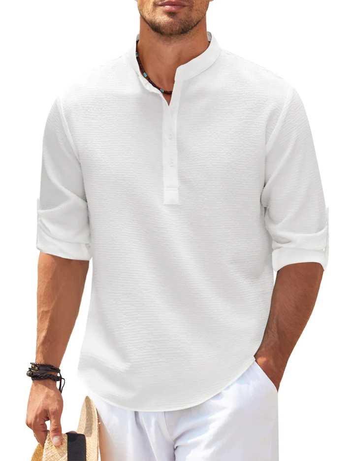 Herren Henley-Shirt Nadelstreifen Stehkragen