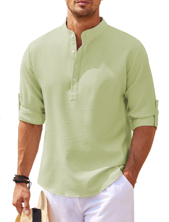 Herren Henley-Shirt Nadelstreifen Stehkragen