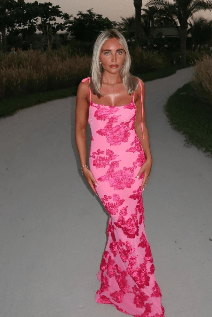 Damen Maxikleid Rosa Floralmuster Elegantes Kleid - Norvielle