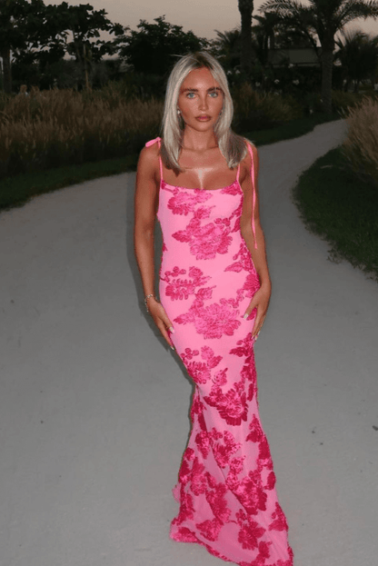 Damen Maxikleid Rosa Floralmuster Elegantes Kleid - Norvielle