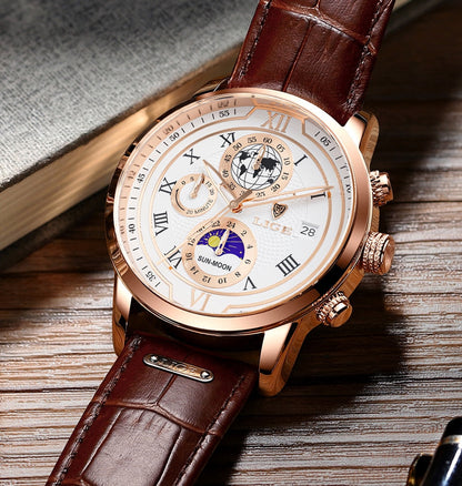 Herrenuhr Lederarmband Chronograph Automatik Edelstahl
