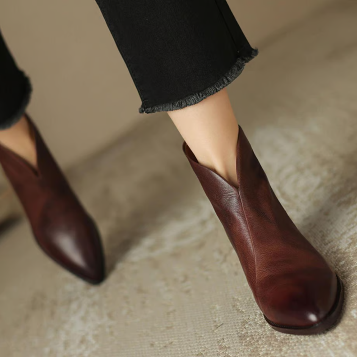 Damen Stiefelette Leder Elegant Blockabsatz