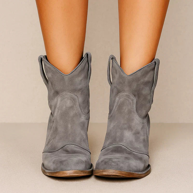 Damen Stiefeletten Western Look Leder Braun