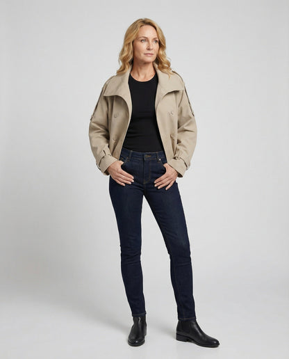 Damen Windjacke Kurz Stehkragen Zweireiher