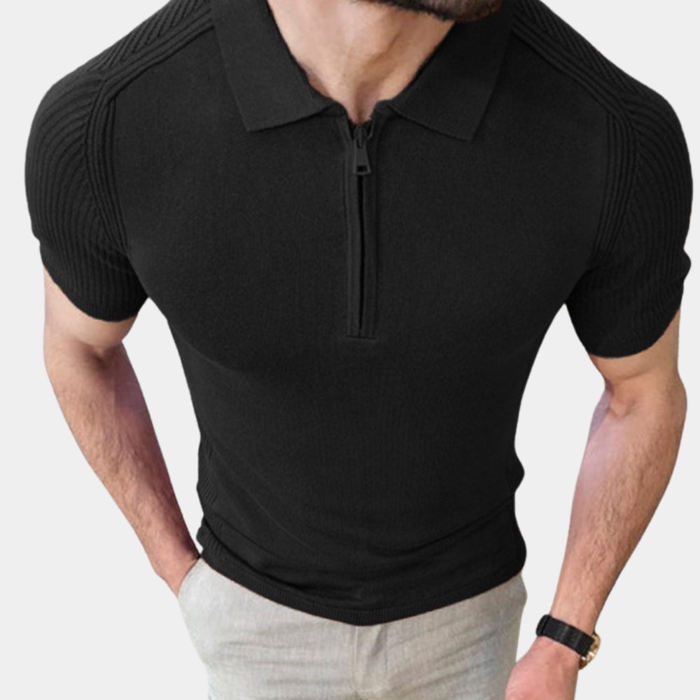 Herren Poloshirt aus Baumwolle Reißverschluss Elegant Blau - Norvielle