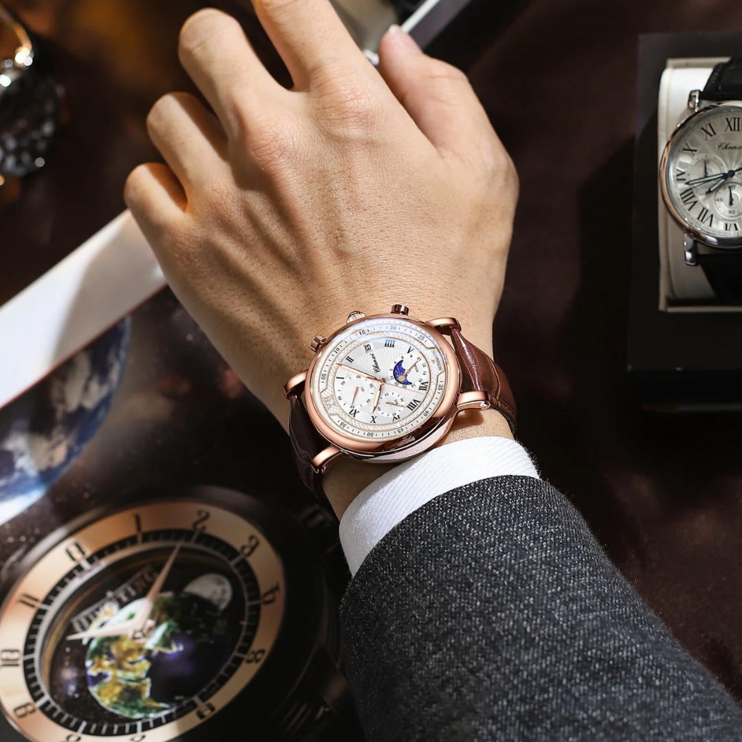 Herrenuhr Lederarmband Quarz Schwarz - Norvielle