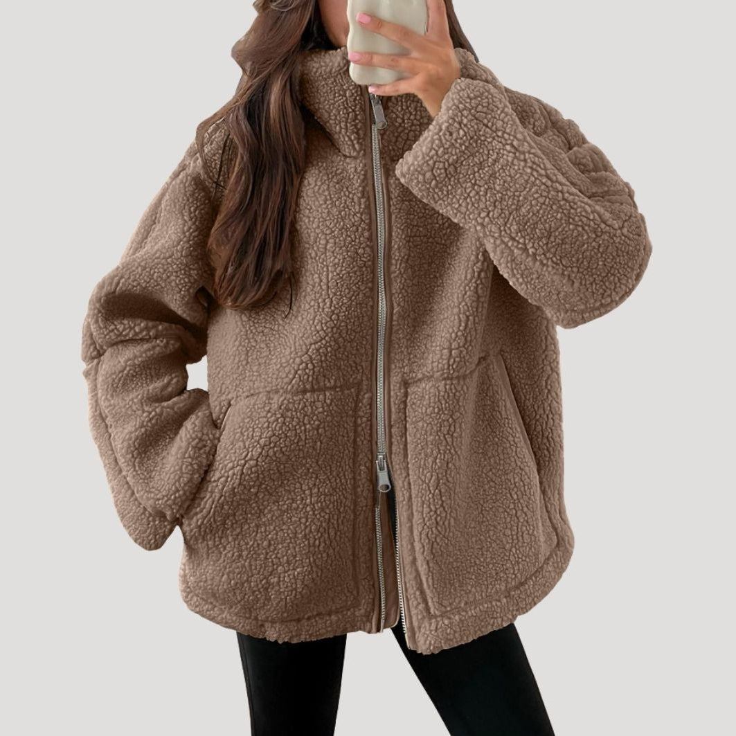 Damen Teddyfleece-Jacke Weich Bequem Warm - Norvielle