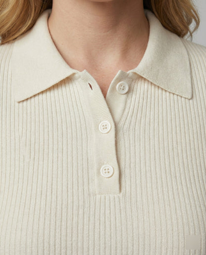 Damen Langarm Strickpullover Moderner Polokragen