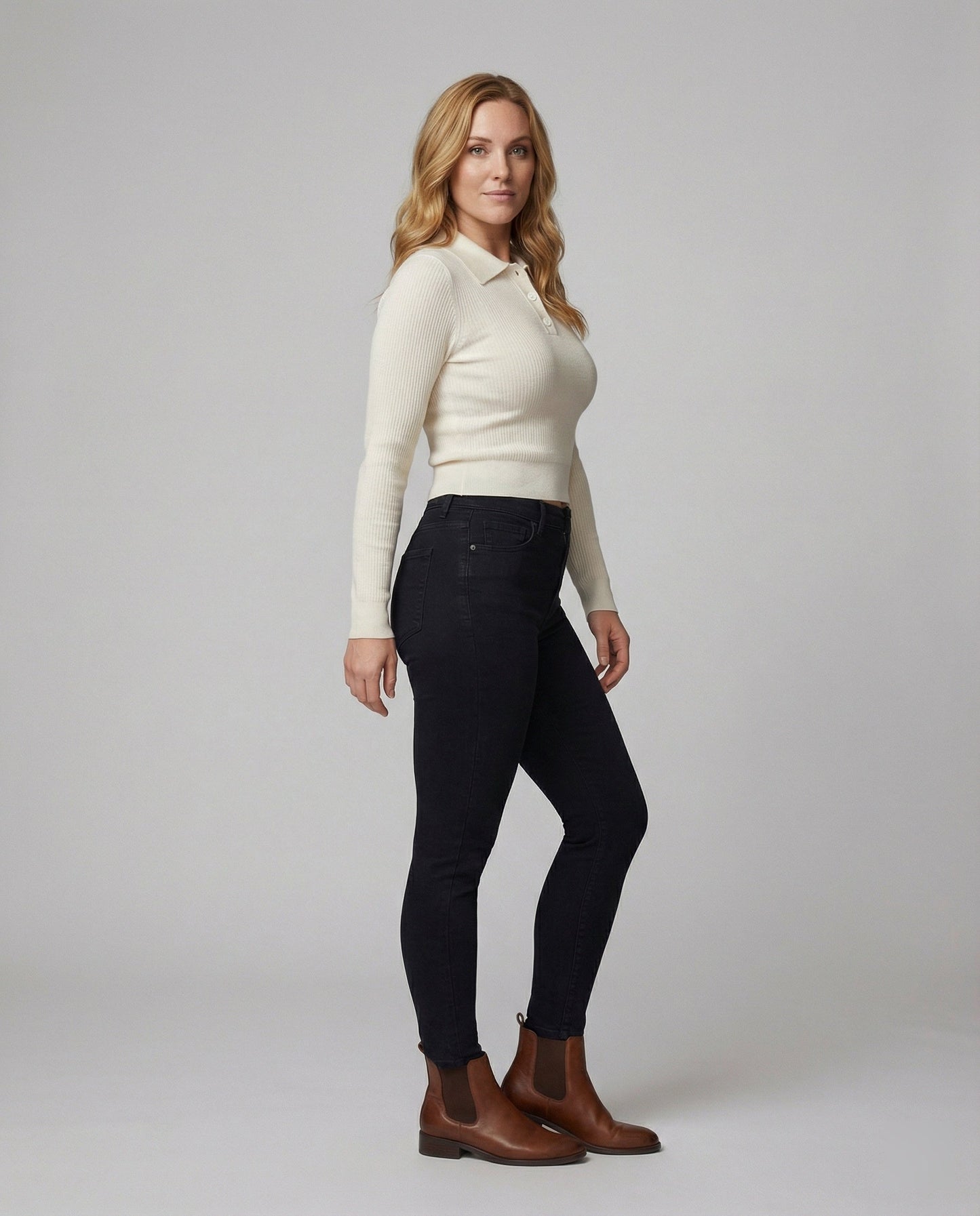 Damen Langarm Strickpullover Moderner Polokragen