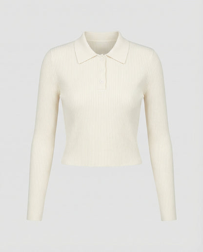 Damen Langarm Strickpullover Moderner Polokragen