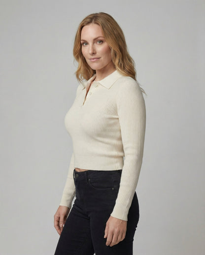 Damen Langarm Strickpullover Moderner Polokragen Schwarz - Norvielle
