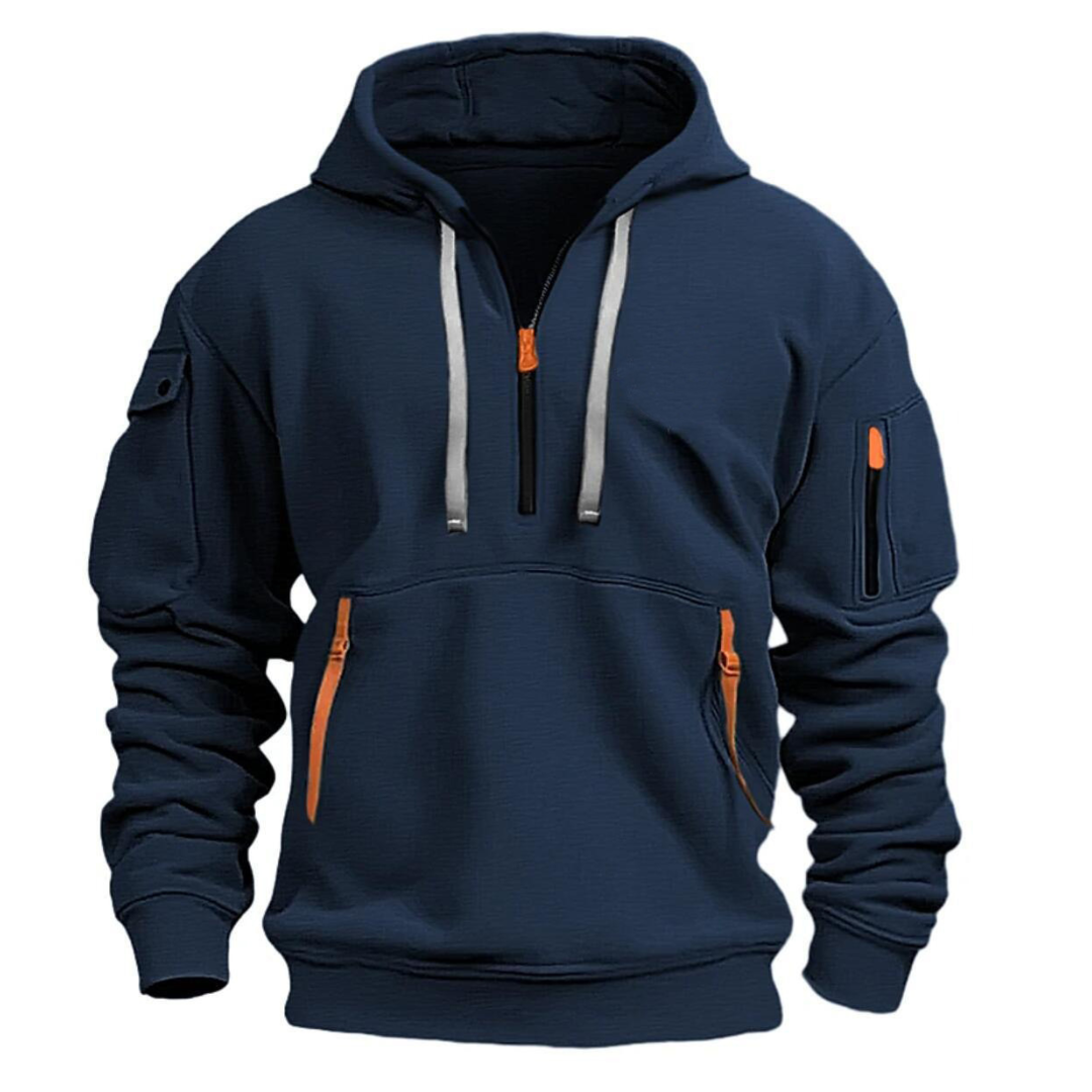 Herren Hoodie Reißverschluss Taschen Sportlich Schwarz - Norvielle