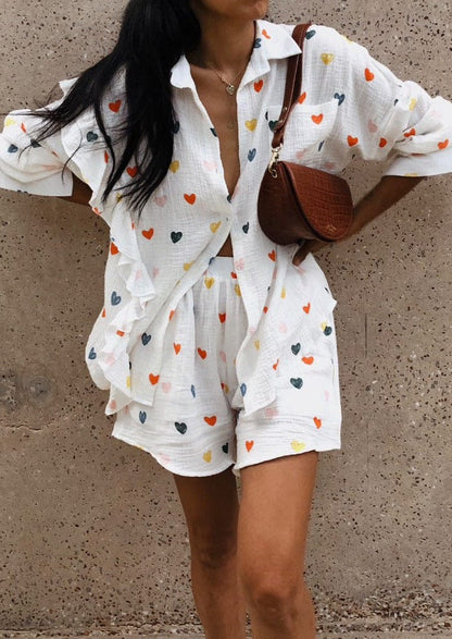 Herz-Print Damen Zweiteiler Sommeroutfit