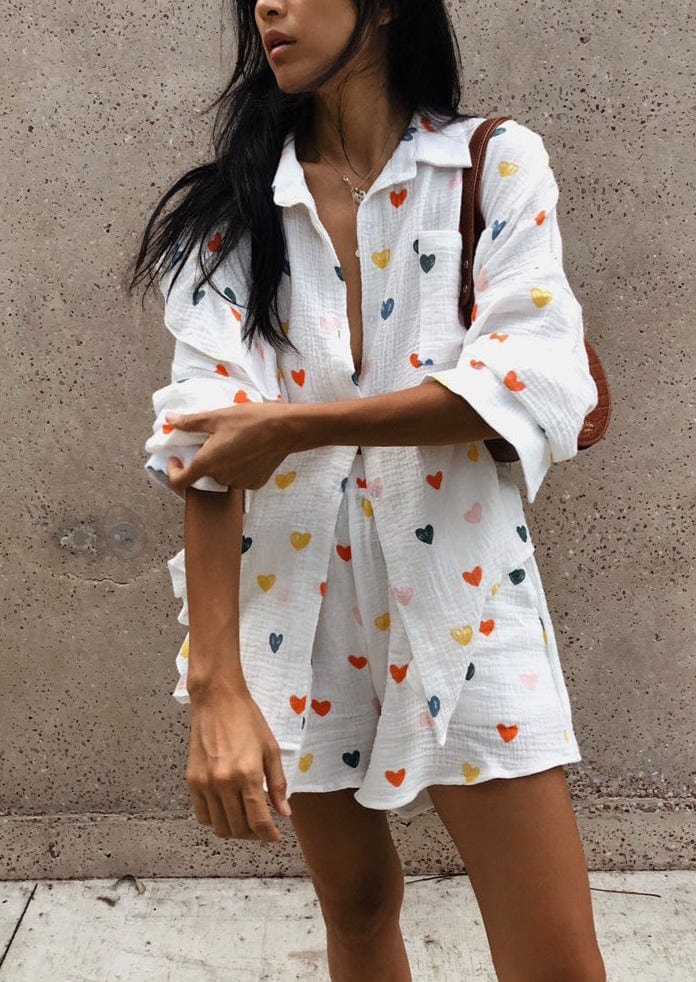 Herz-Print Damen Zweiteiler Sommeroutfit