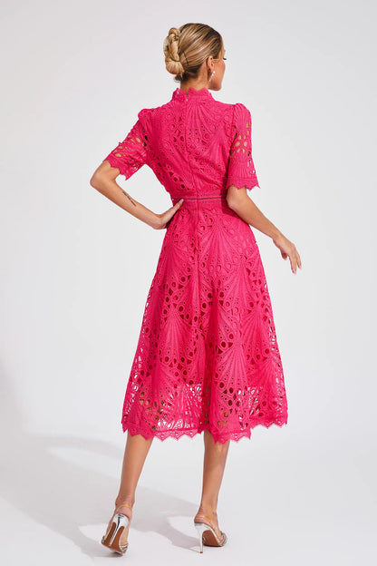 Damen Midi Spitzenkleid Elegant