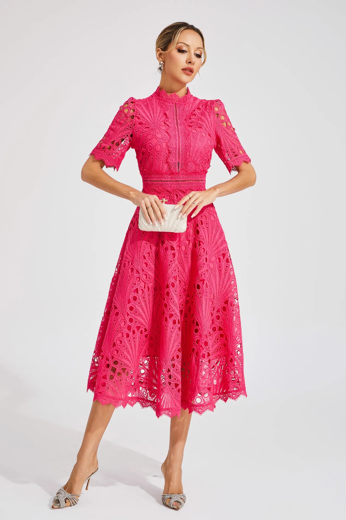 Damen Midi Spitzenkleid Elegant