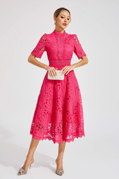 Damen Midi Spitzenkleid Elegant