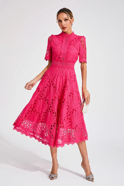 Damen Midi Spitzenkleid Elegant