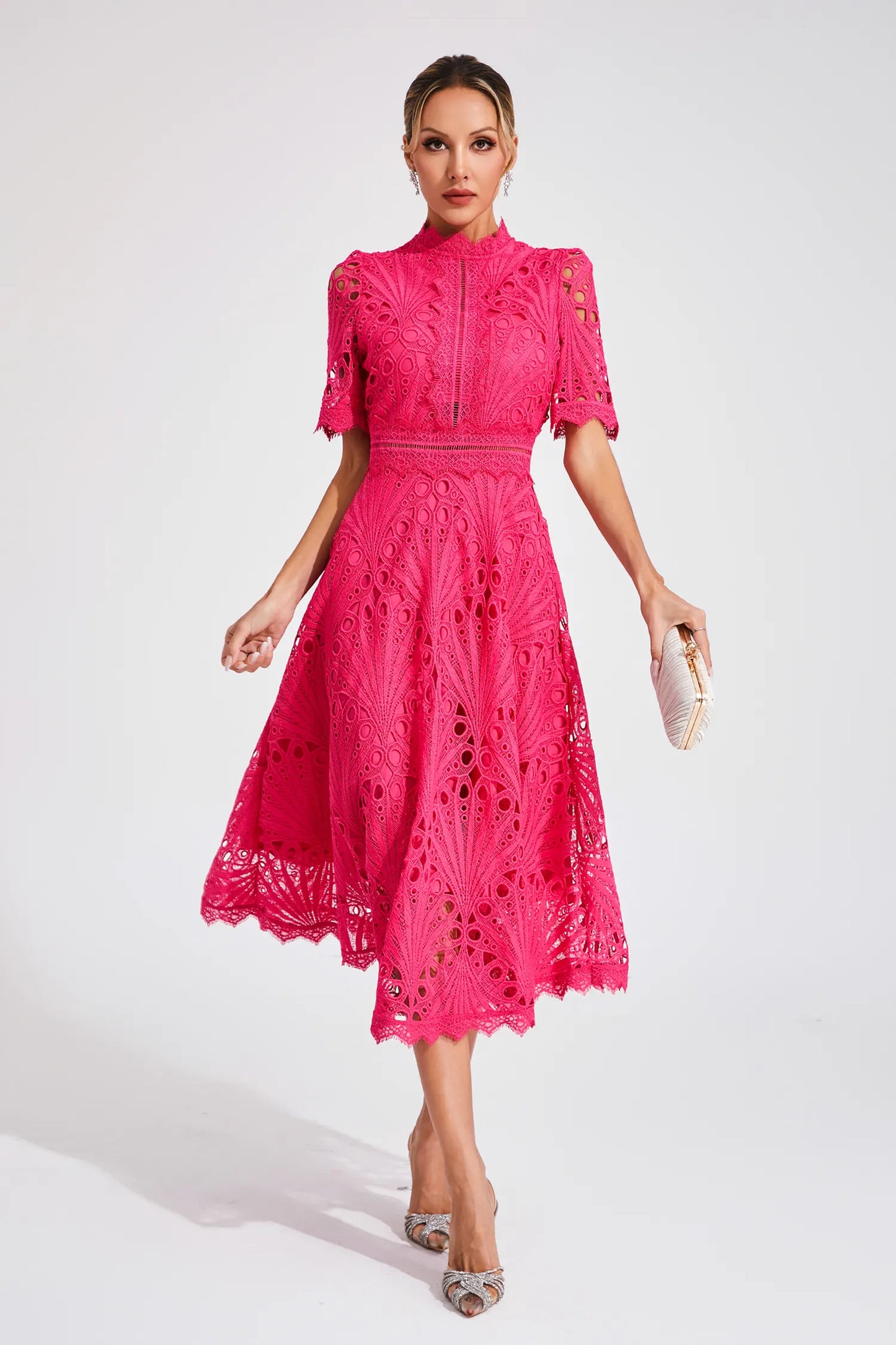 Damen Midi Spitzenkleid Elegant