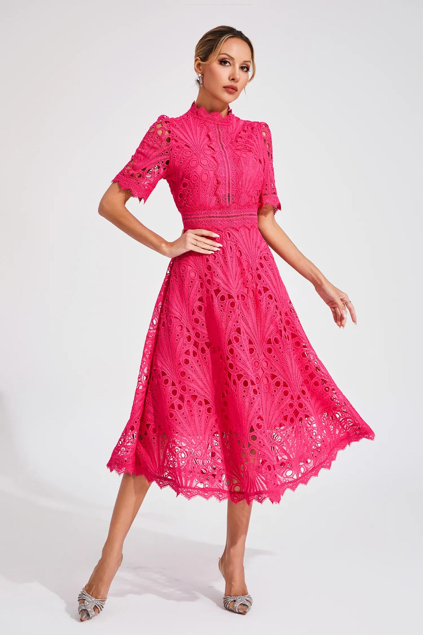 Damen Midi Spitzenkleid Elegant