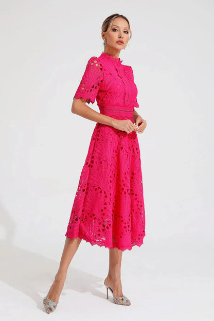 Damen Midi Spitzenkleid Elegant