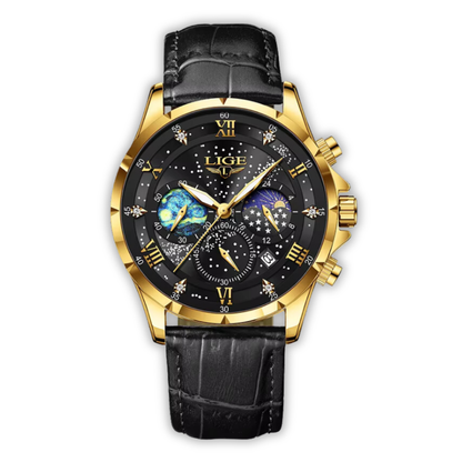 Herren Armbanduhr Mondphase Edelstahl