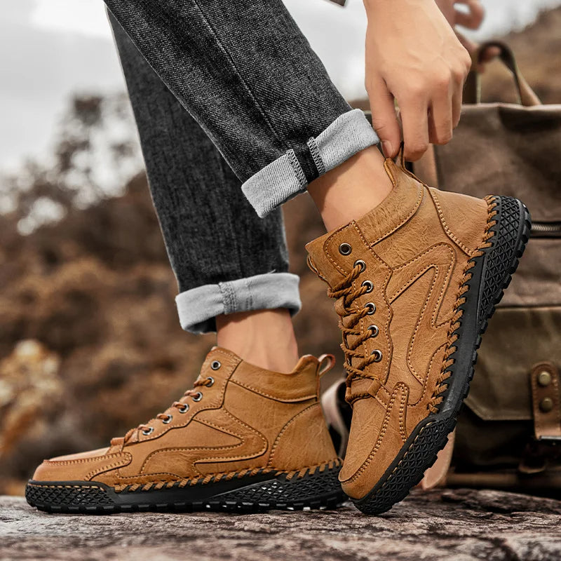 Herren Leder Wanderstiefel Robust Wasserfest