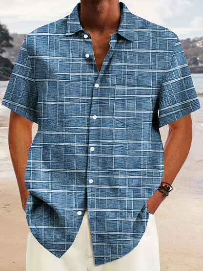 Herren Kariertes Kurzarmhemd Büroshirt Modern
