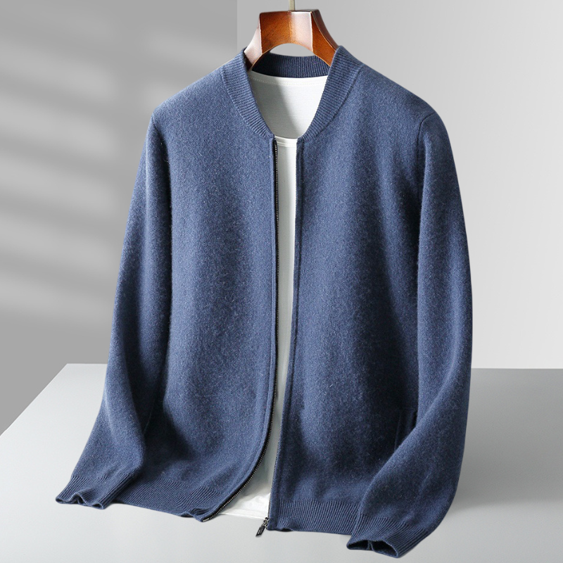 Herren Strickjacke Wollwarm mit Reißverschluss