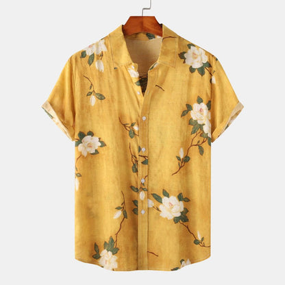 Herren Sommerhemd Leichtes Blumenmuster Weiß - Norvielle