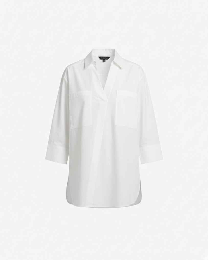 Damen Bluse Rundhals V-Ausschnitt Volant Ärmel