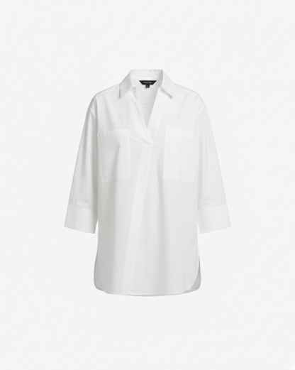 Damen Bluse Rundhals V-Ausschnitt Volant Ärmel