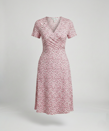 Damen Wickelkleid Kurzärmelig Blumenmuster Sommerkleid
