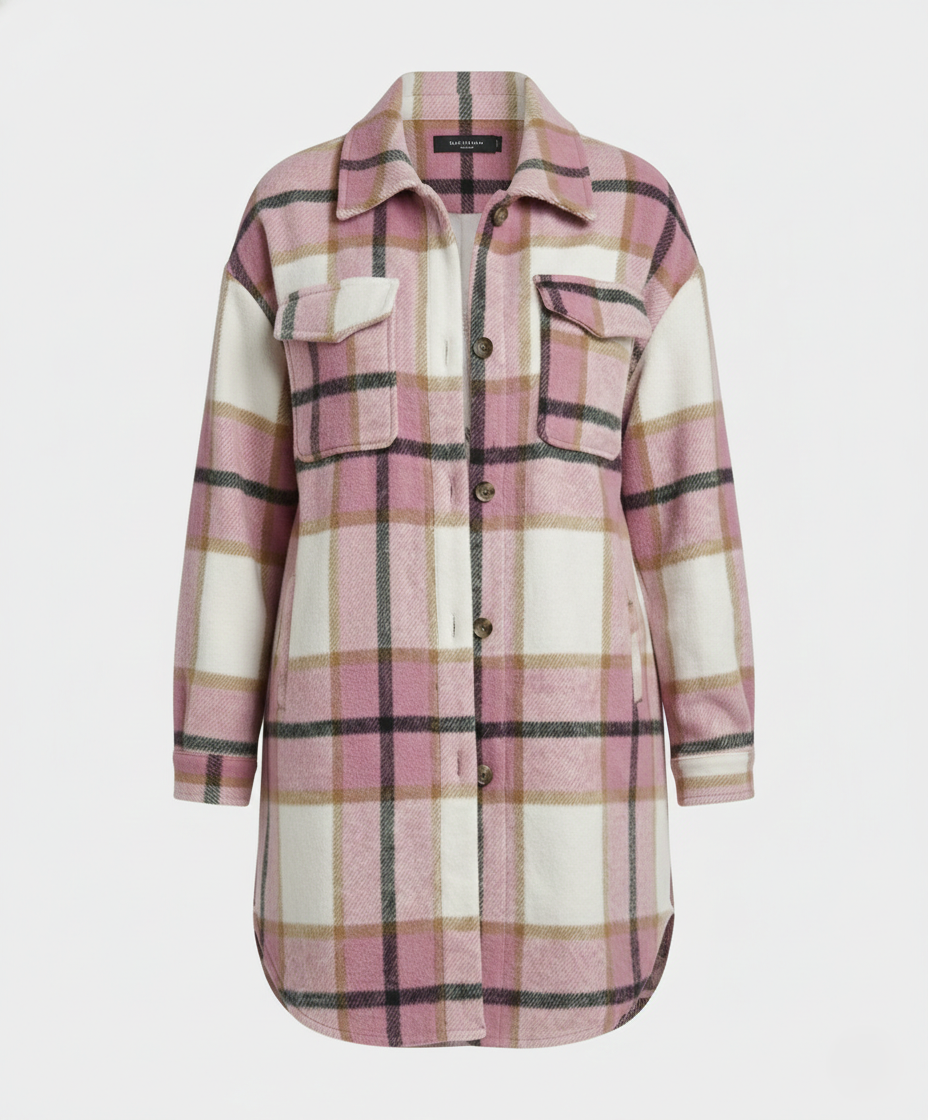 Damen Oversized Hemdjacke Kariert Lässig
