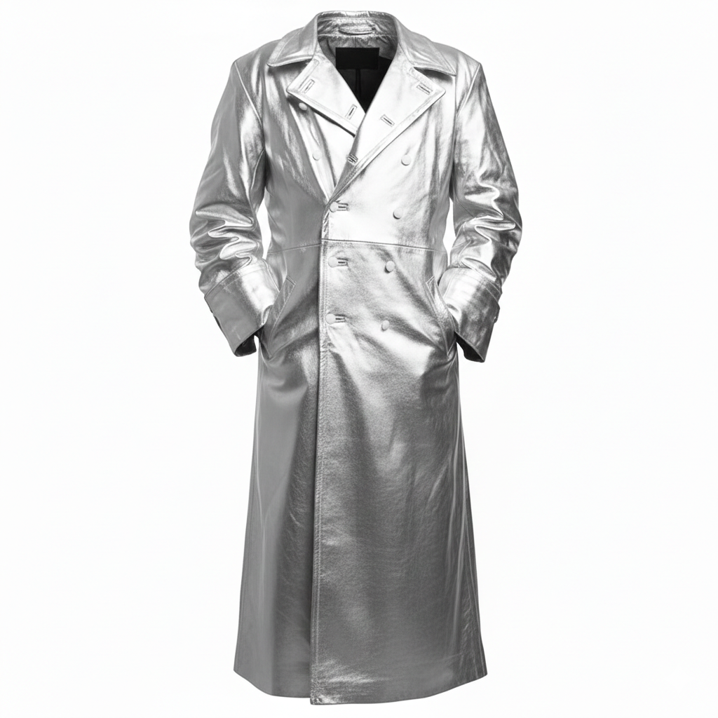 Herren Ledermantel Lang Knöpfe Elegant