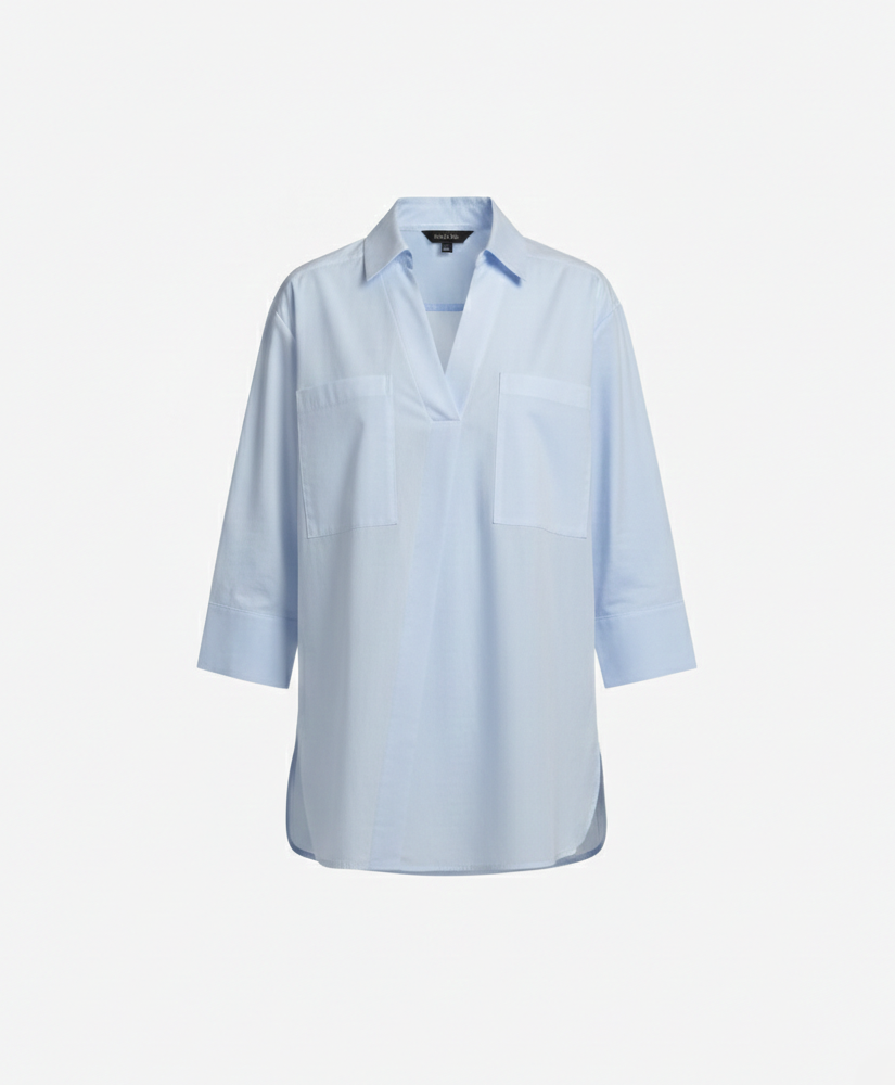 Damen Bluse Rundhals V-Ausschnitt Volant Ärmel