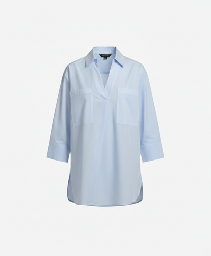 Damen Bluse Rundhals V-Ausschnitt Volant Ärmel