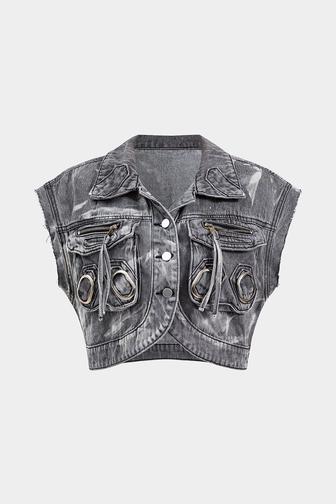 Graue Damen Denimweste Metallbesatz Edgy Style - Norvielle