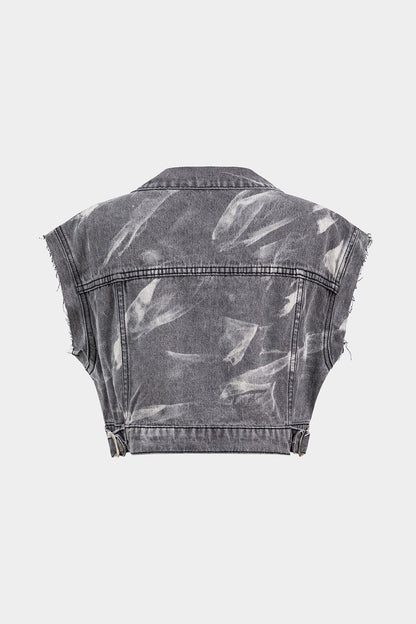 Graue Damen Denimweste Metallbesatz Edgy Style