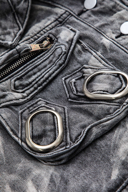 Graue Damen Denimweste Metallbesatz Edgy Style
